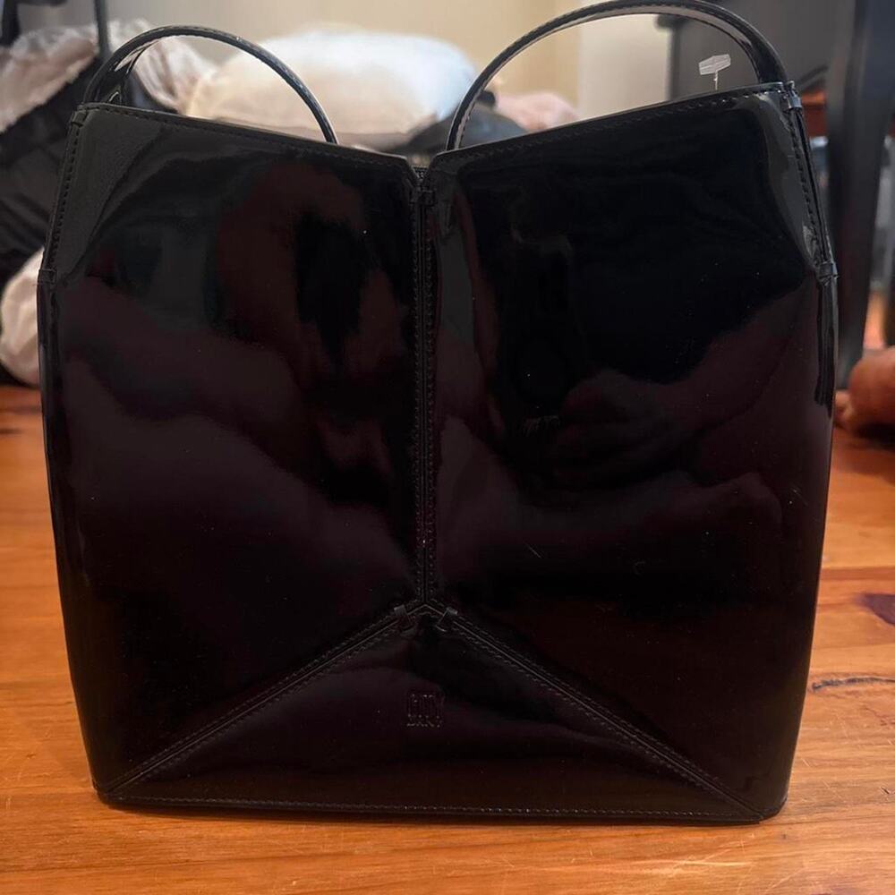 Vintage City DKNY Black Patent Structured Handbag Y2K 90s